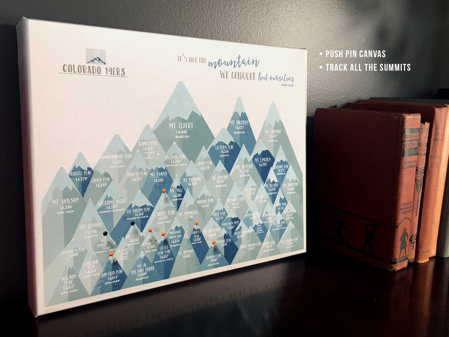 Colorado 14ers Pin Board, Push Pin Canvas, Personalized Map World Vibe Studio 12X16 Ski-Blue