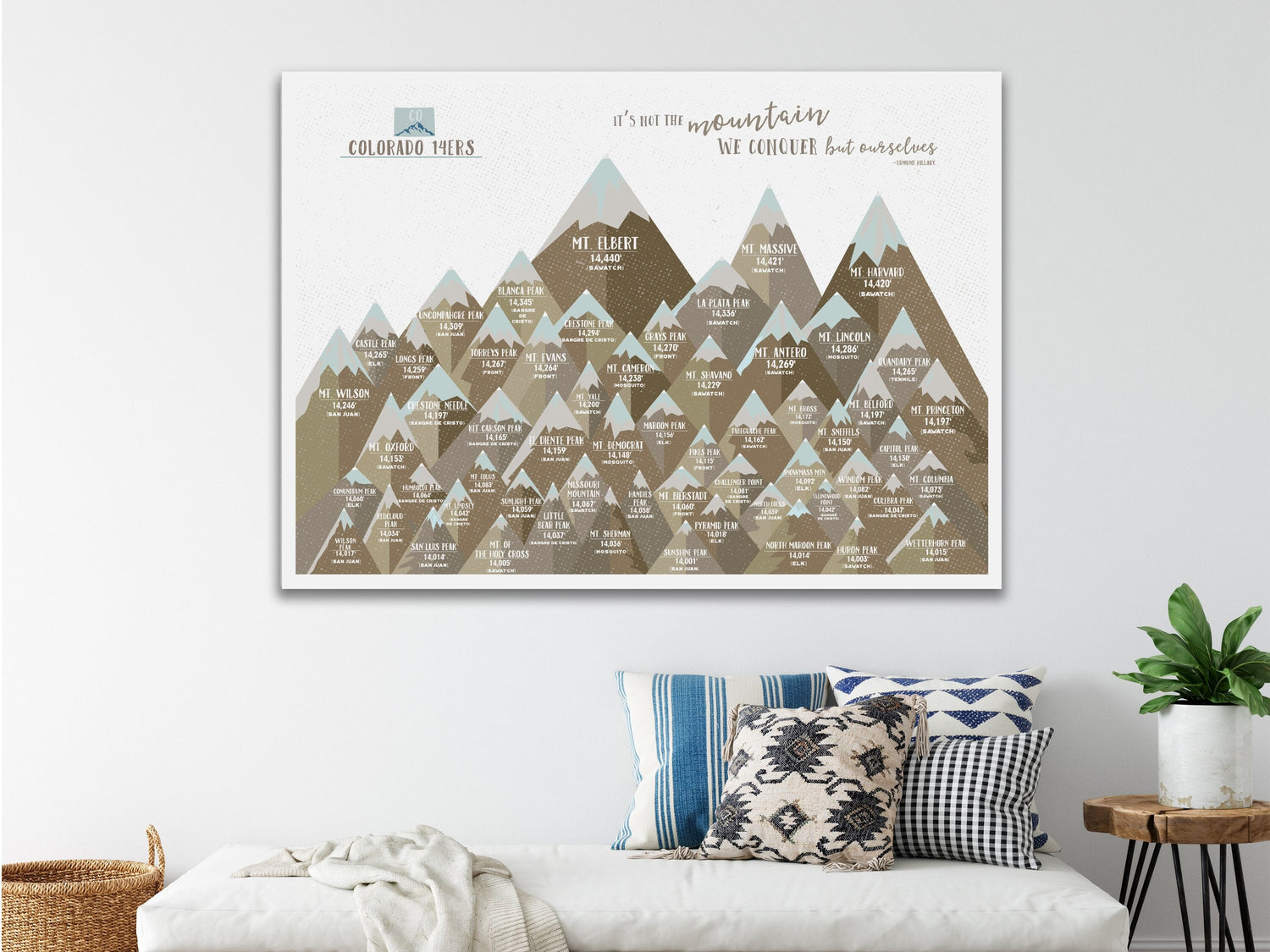 Colorado 14ers Pin Board, Push Pin Canvas, Personalized Map World Vibe Studio 12X16 Tan