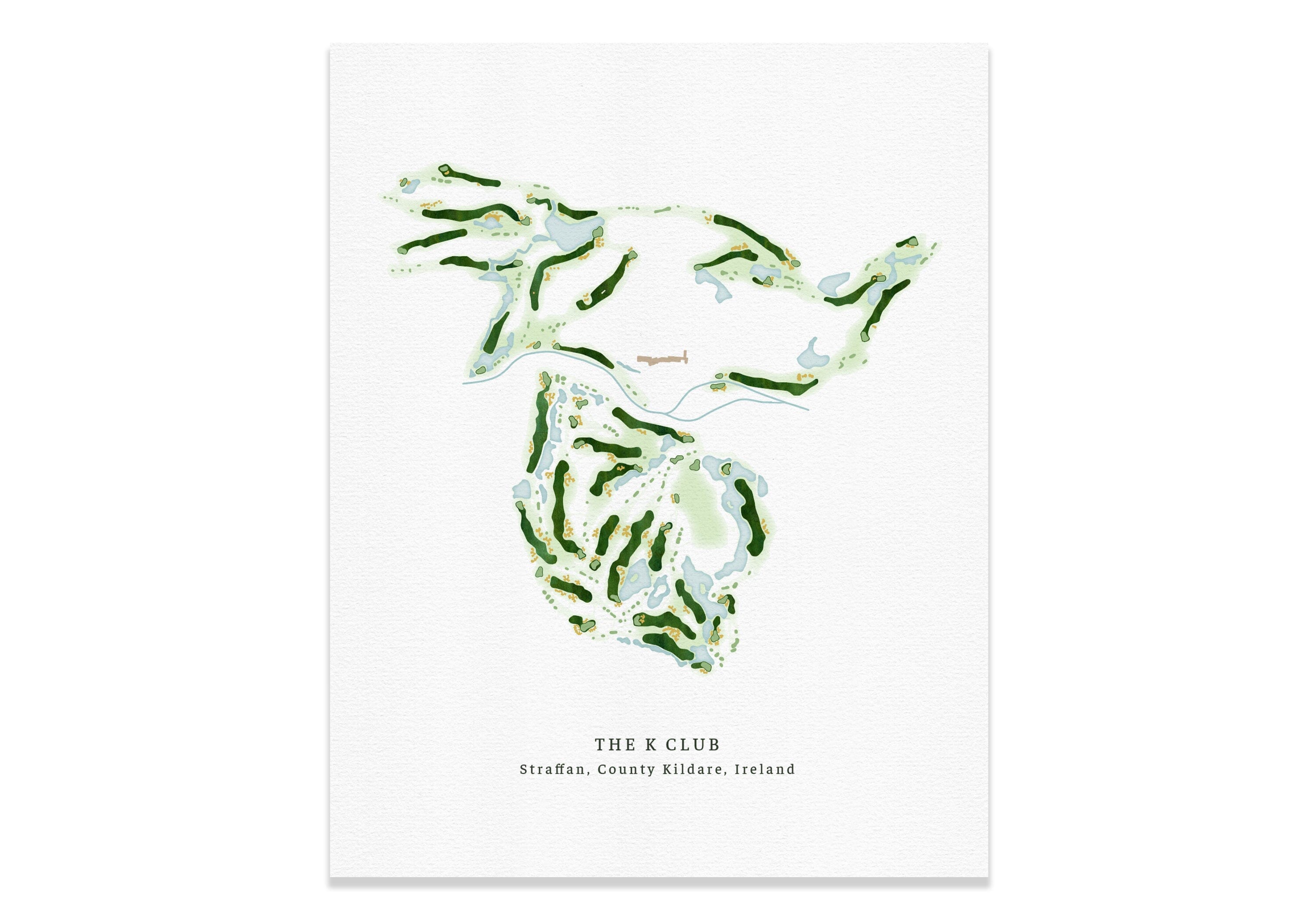 The K Club Golf Course Map, Straffan, Co. Kildare, Ireland, Wall Art Poster Map World Vibe Studio 8X10 Unframed