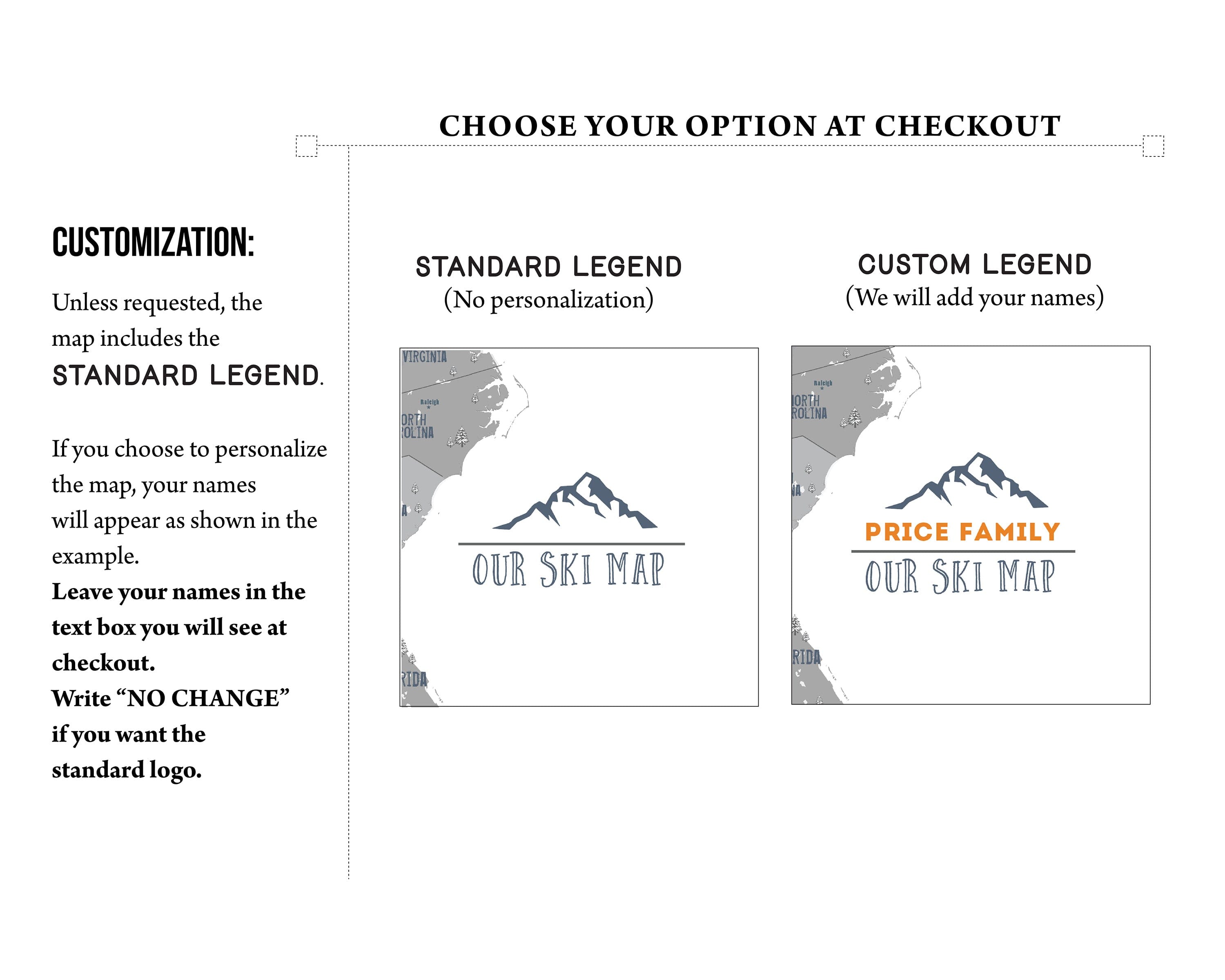 Ski Map of USA and CANADA, PERSONALIZED, Add Your Names Map World Vibe Studio