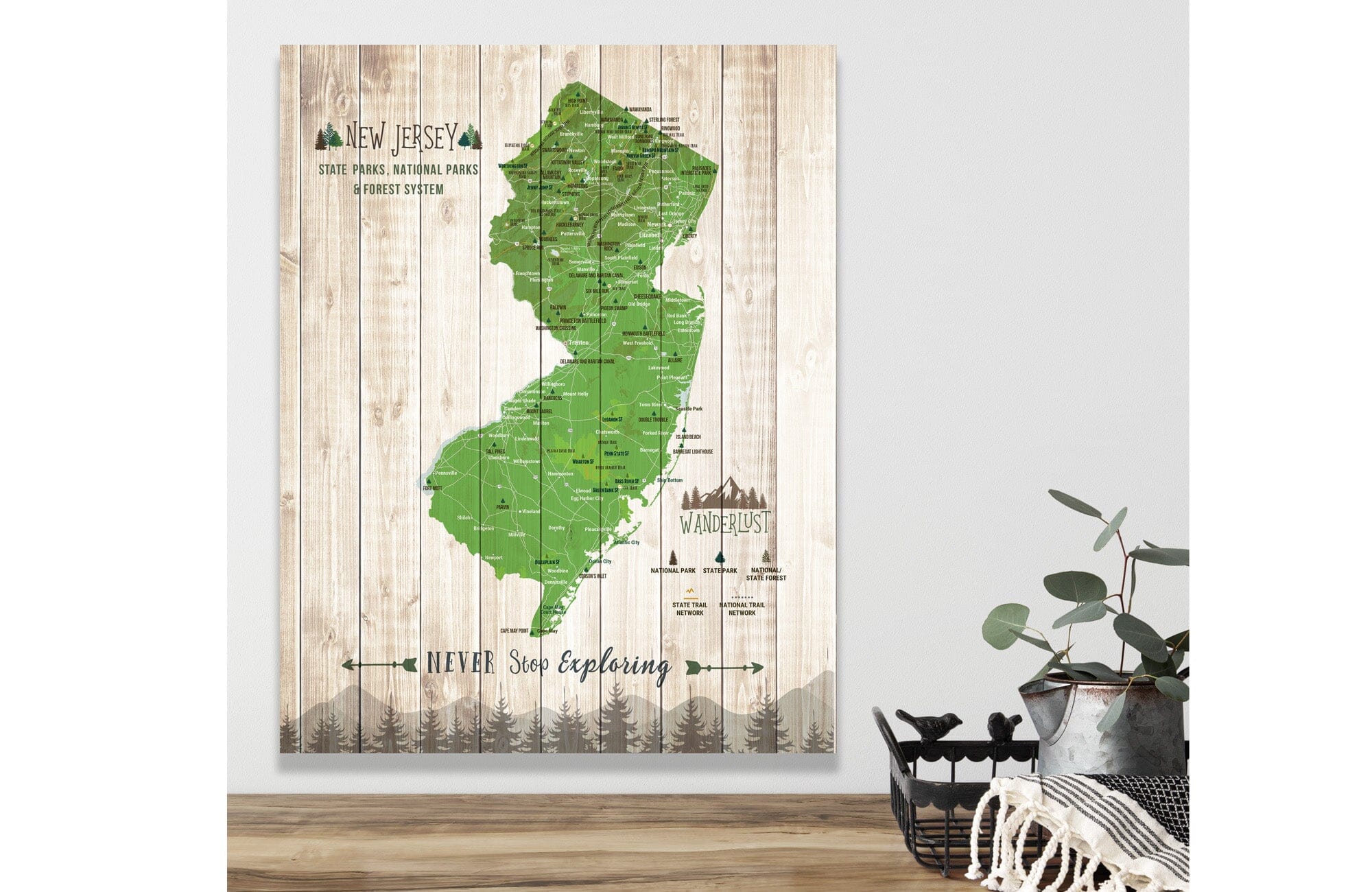 New Jersey State Park Map, Canvas Push Pin Map, Pins Included Map World Vibe Studio