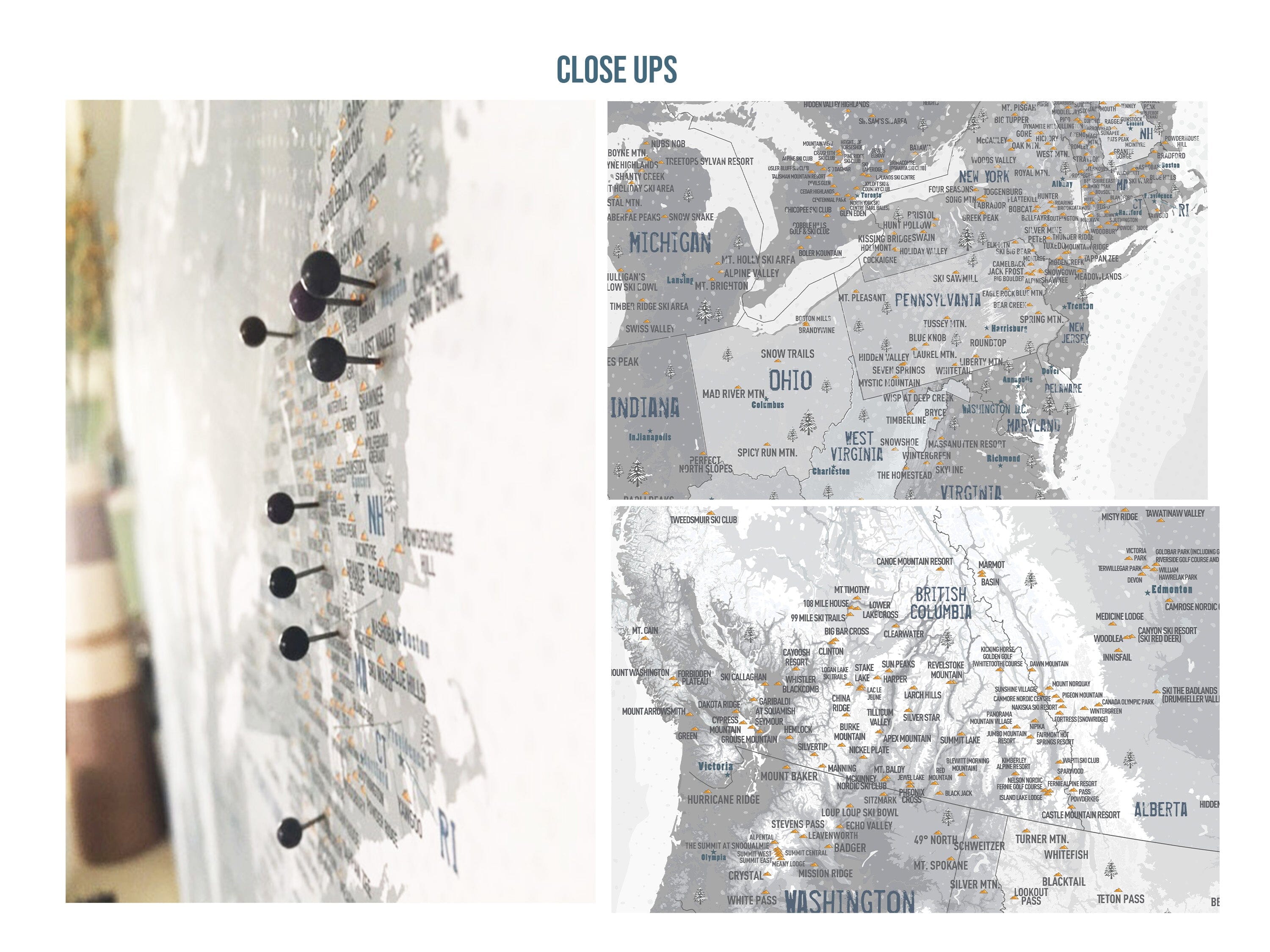Ski Map of USA and CANADA, PERSONALIZED CANVAS Map World Vibe Studio