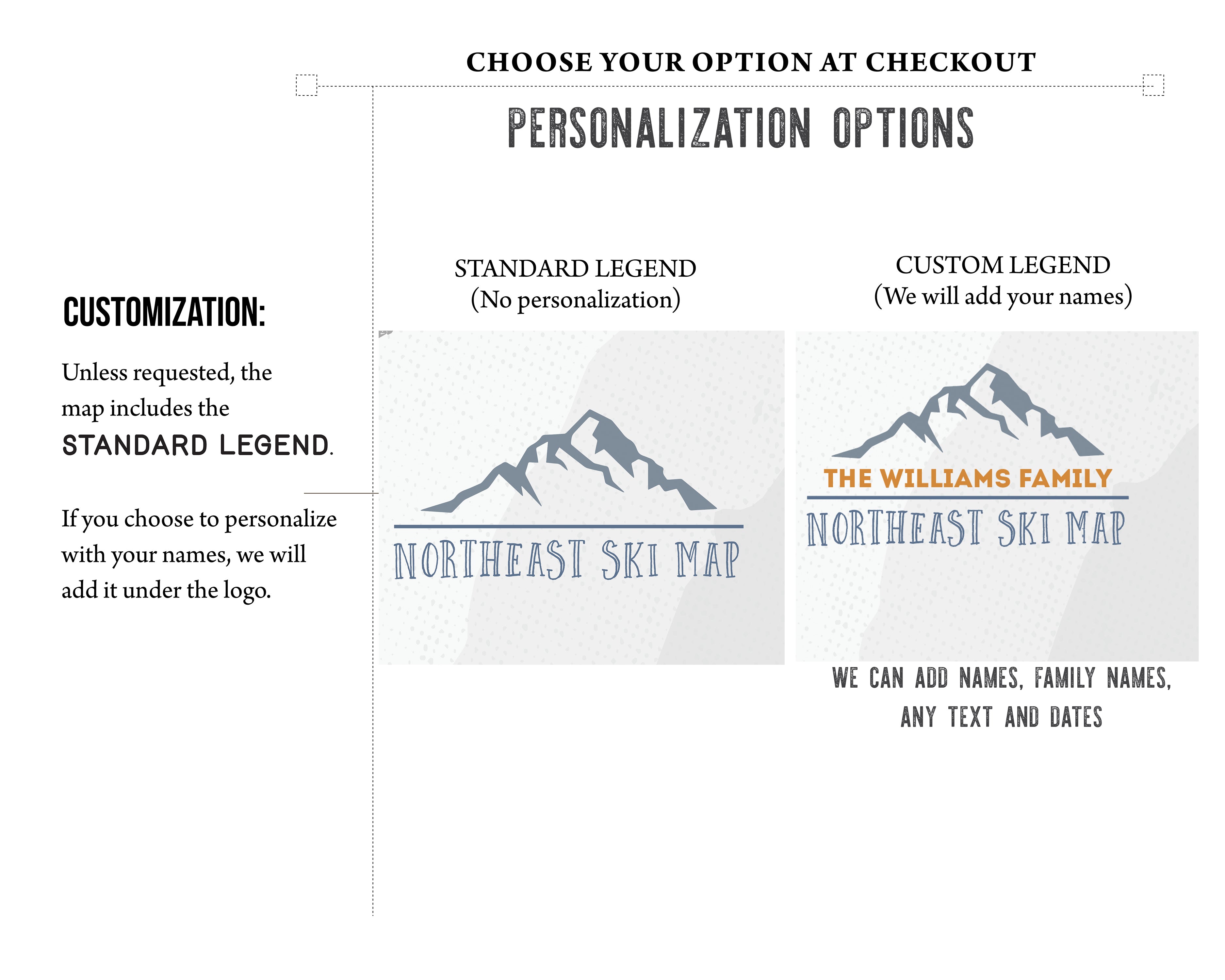 Northeast Ski Map of USA, PERSONALIZED CANVAS, Push Pin Wall Art