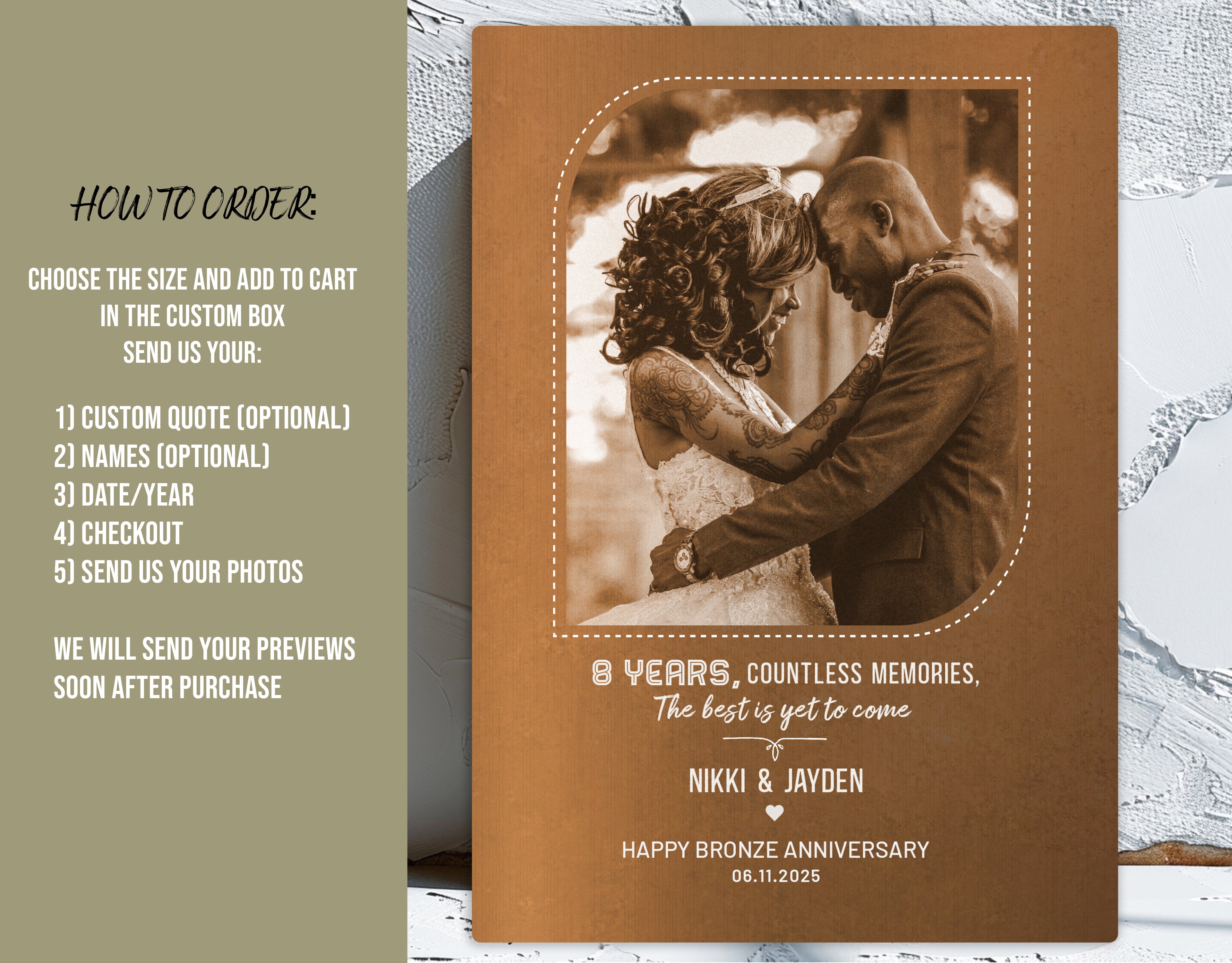 Bronze Anniversary Gift for Wife or Husband, 8th Wedding, Photo