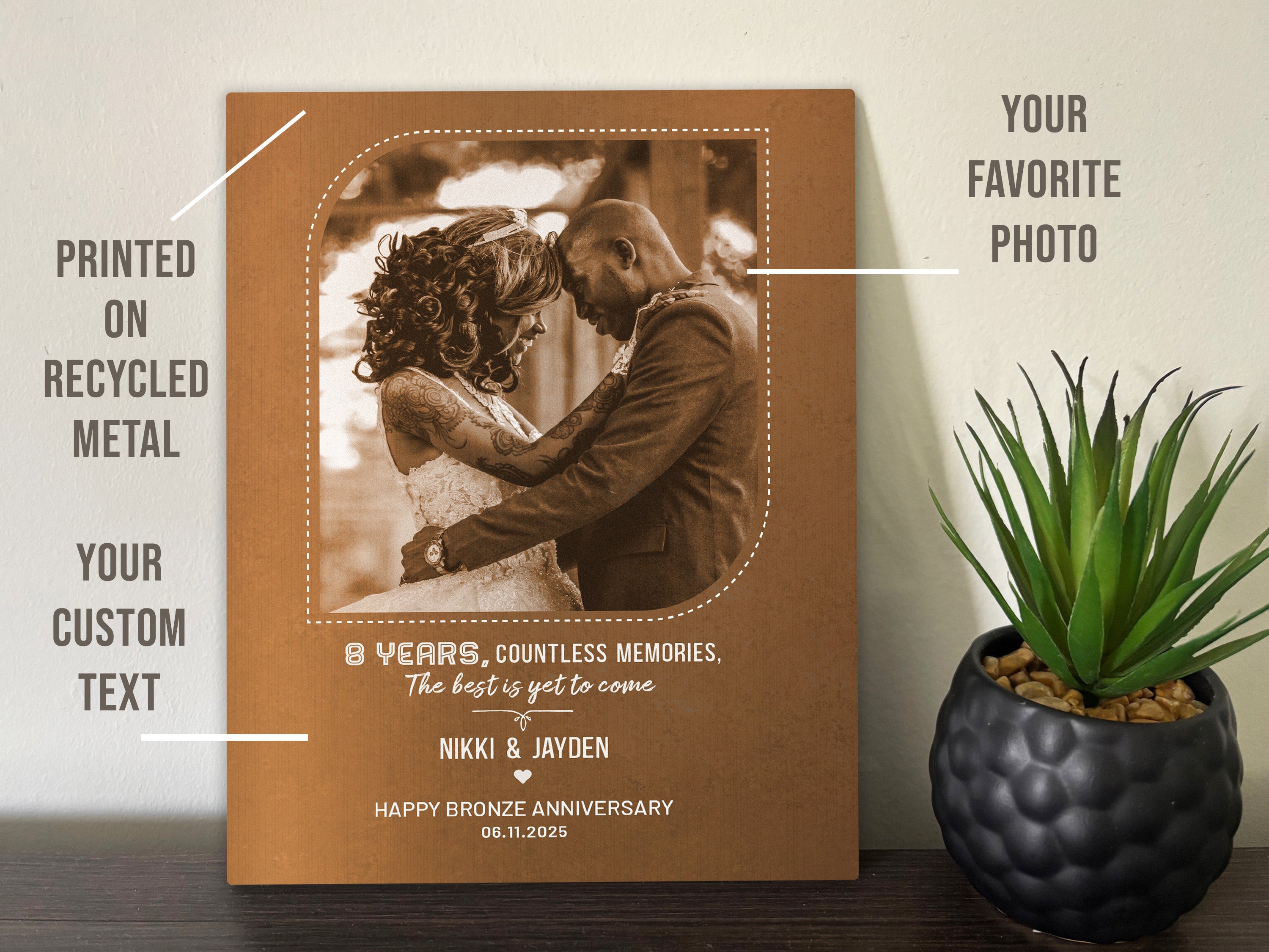 Bronze Anniversary Gift for Wife or Husband, 8th Wedding, Photo