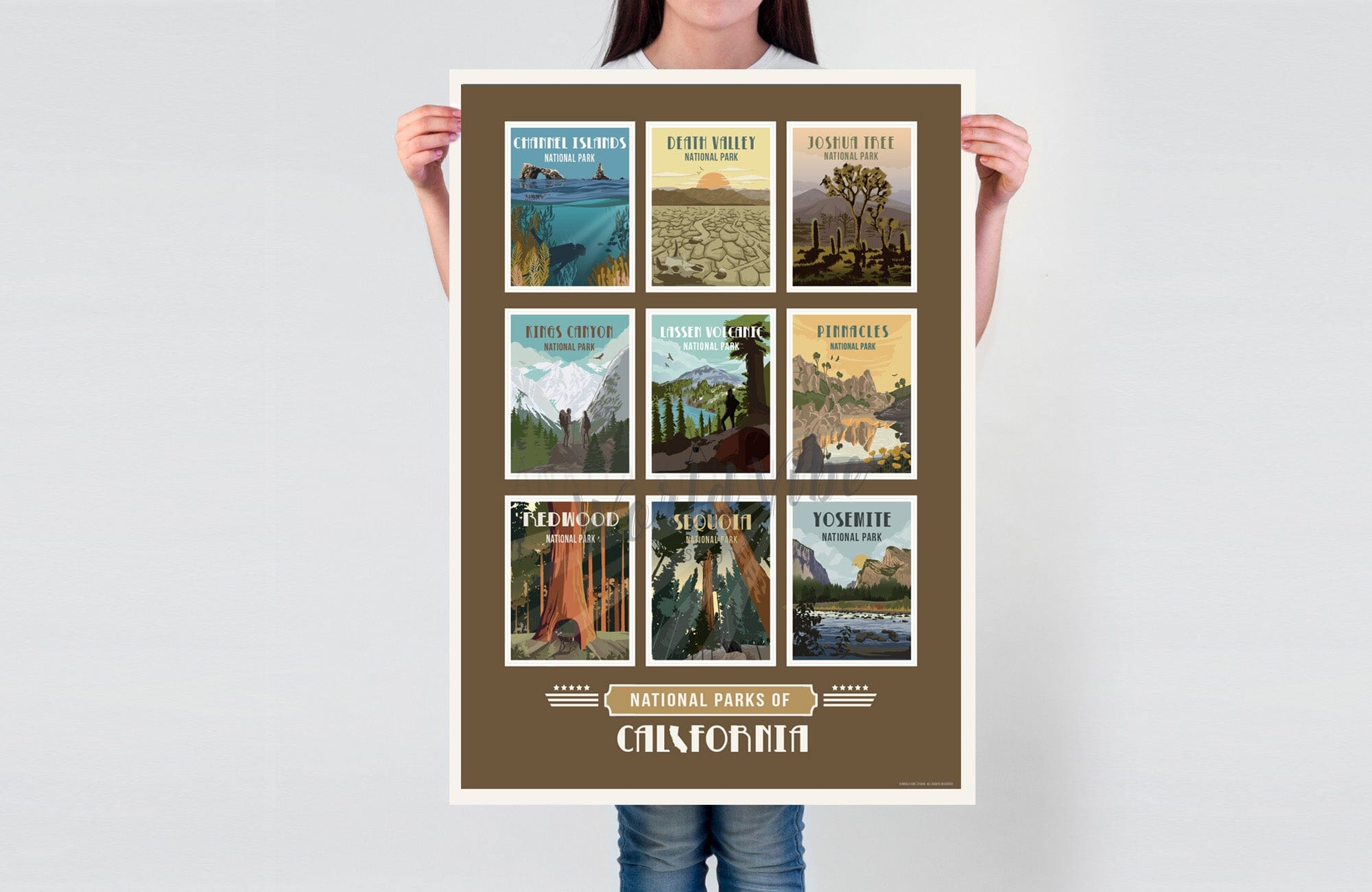 California National Park Poster, All-In-One, National Park Wall Art, Unframed Map World Vibe Studio