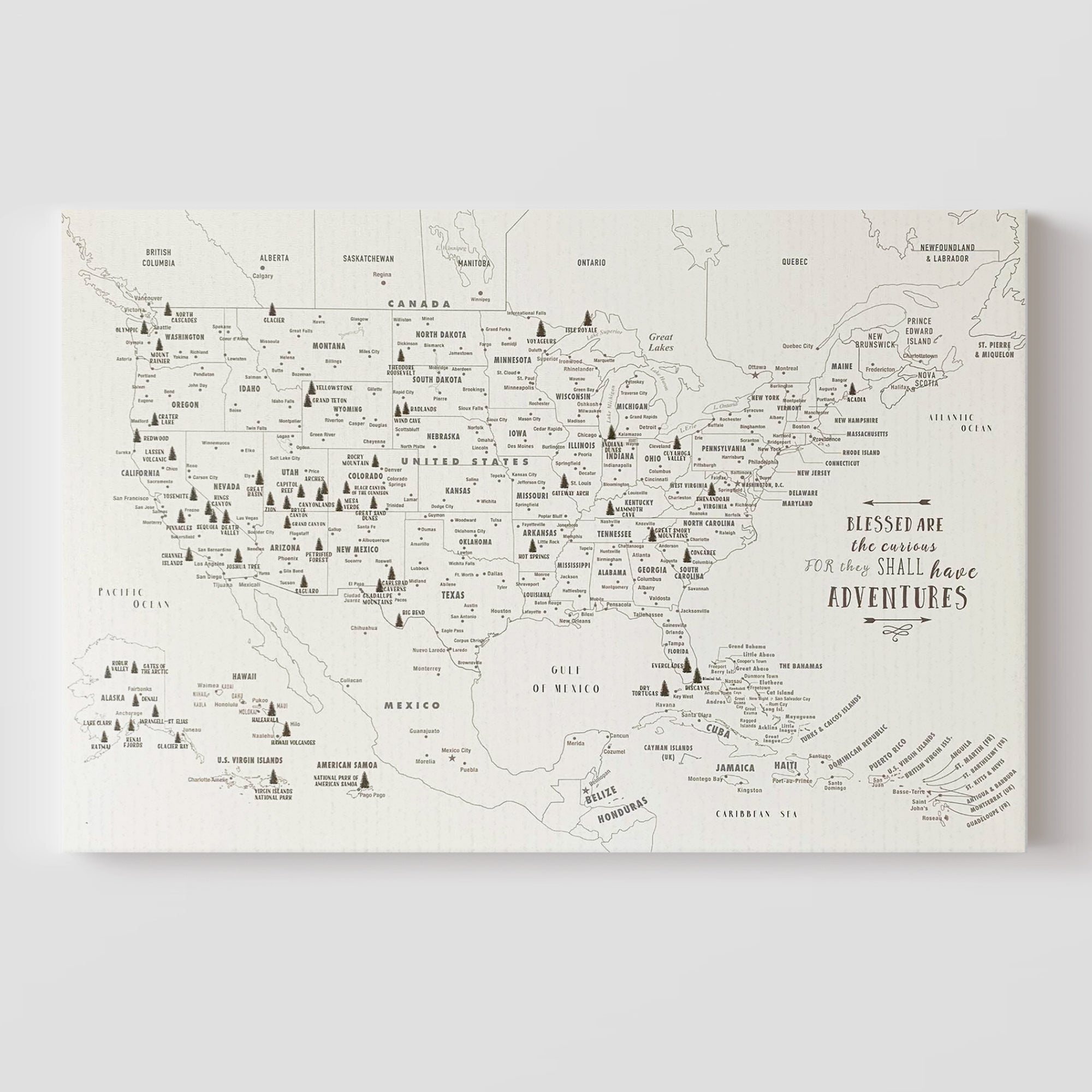 National park with black and white colors, with foam backing to track travels