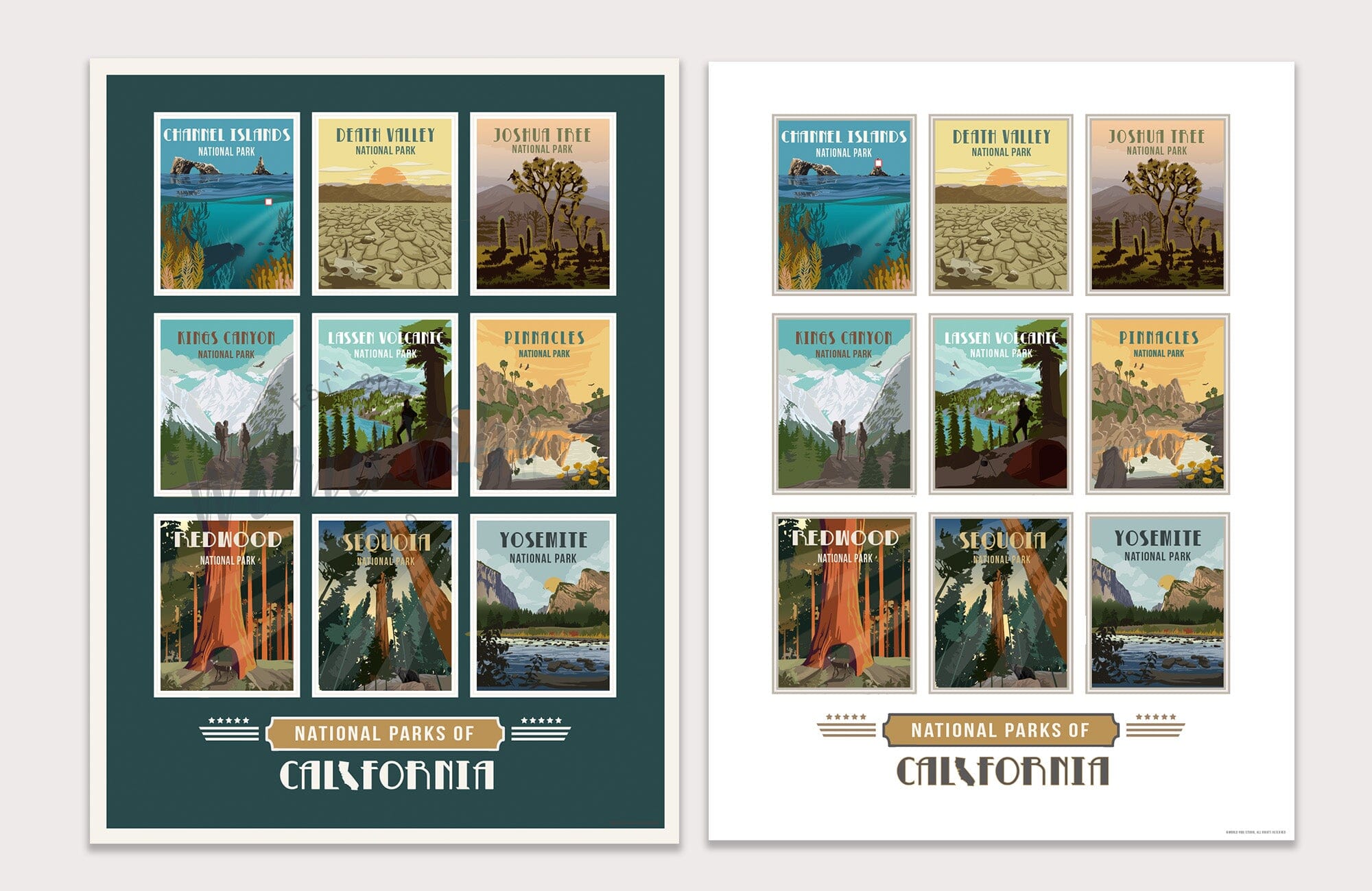 California National Park Poster, All-In-One, National Park Wall Art, Unframed Map World Vibe Studio 12X16 White