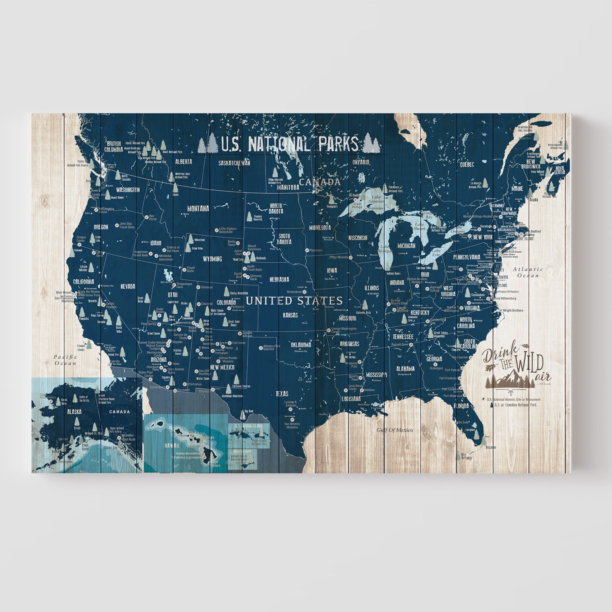 National Parks Map, Push Pin Board Map World Vibe Studio, 63 National parks