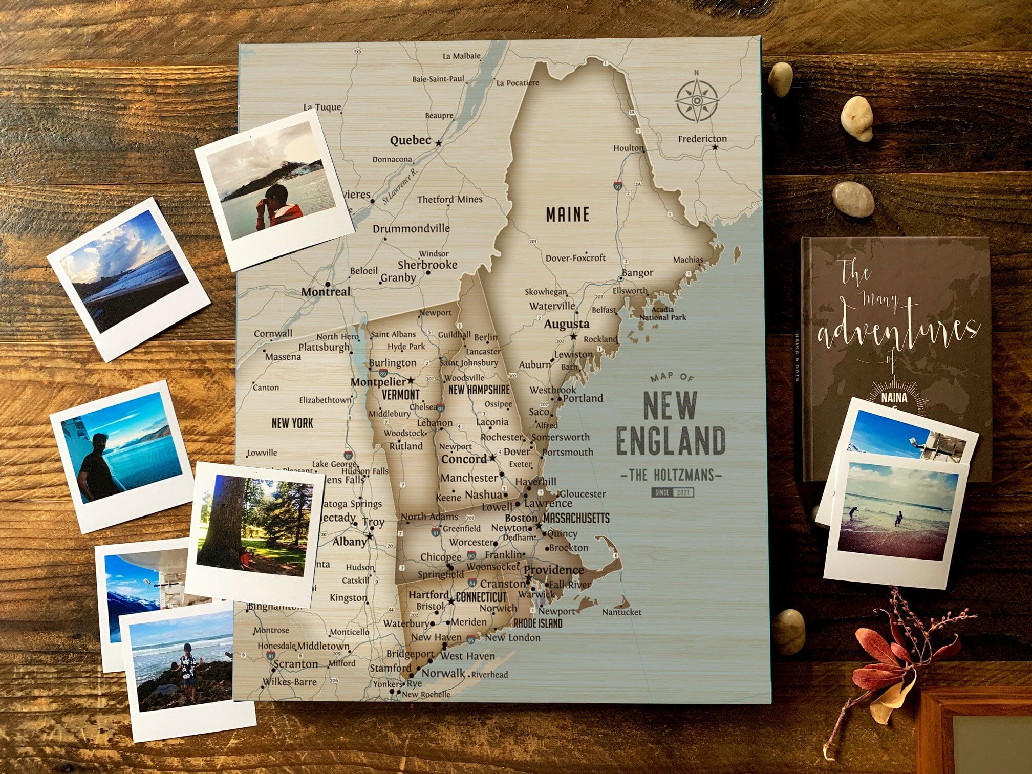 New England Canvas Pin Map, Push Pin Style, Vintage Style, Personalized Map World Vibe Studio