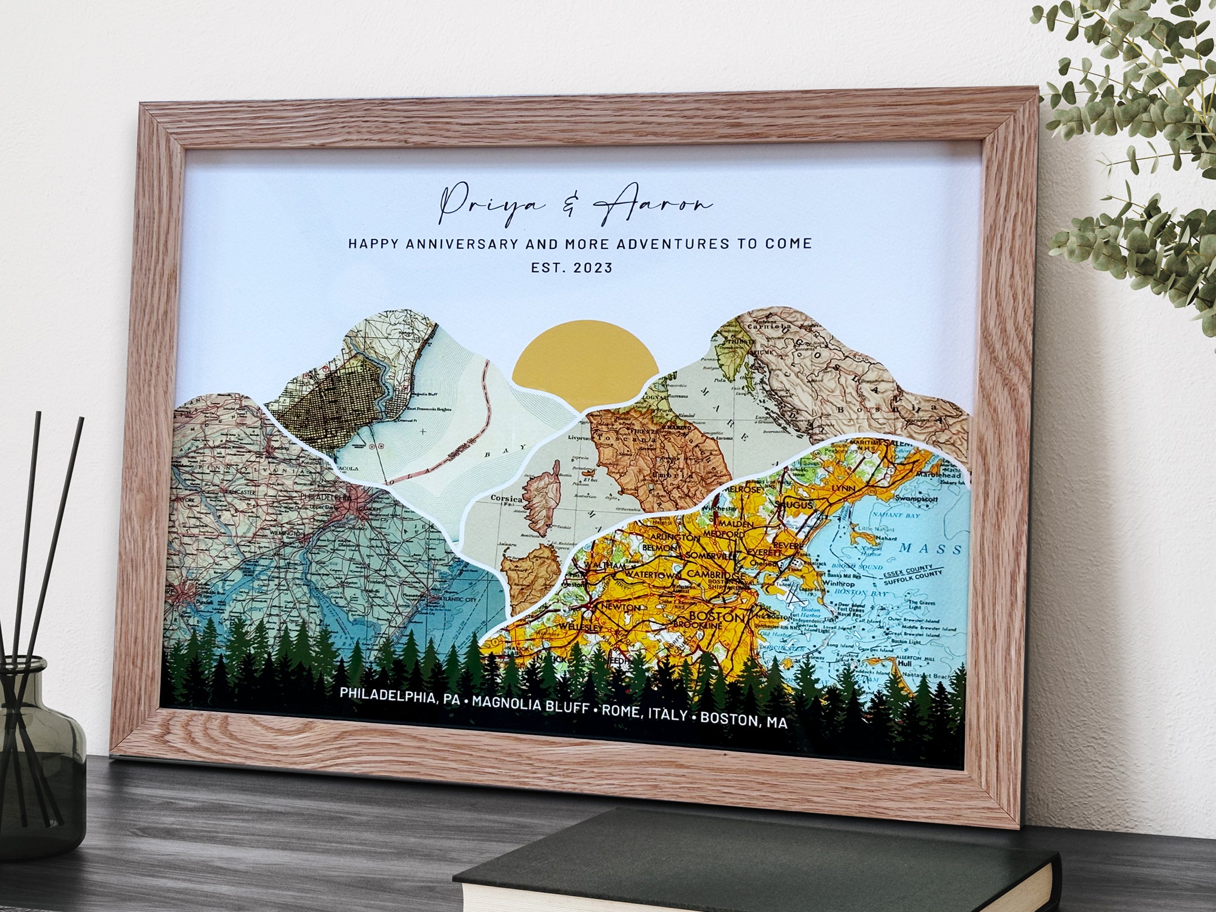 Personalized 1st Anniversary Gift — Traditional Paper Anniversary Gift, Vintage Map Print