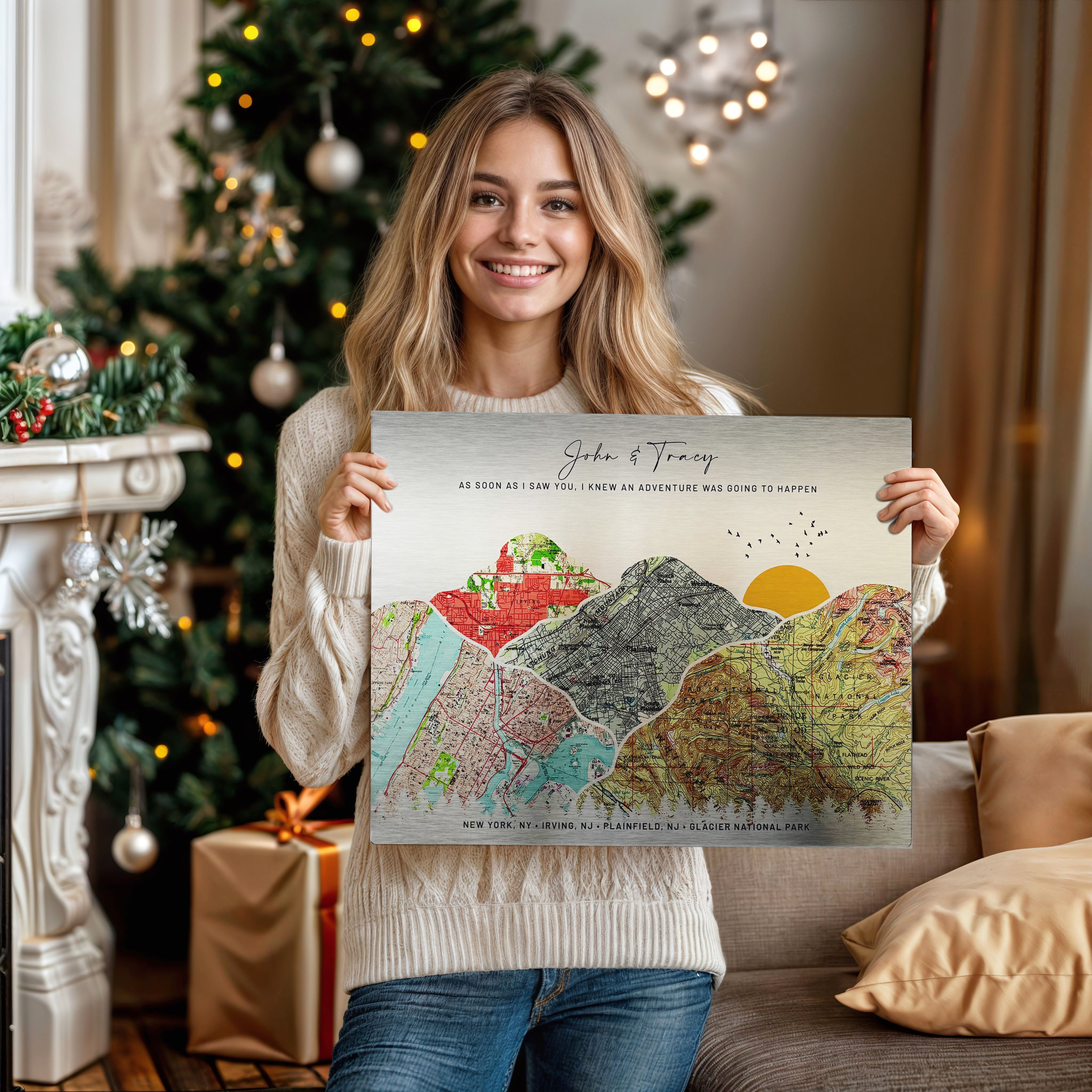 Personalized Tin Anniversary Map - 10th Anniversary Metal Wall Art on Aluminum