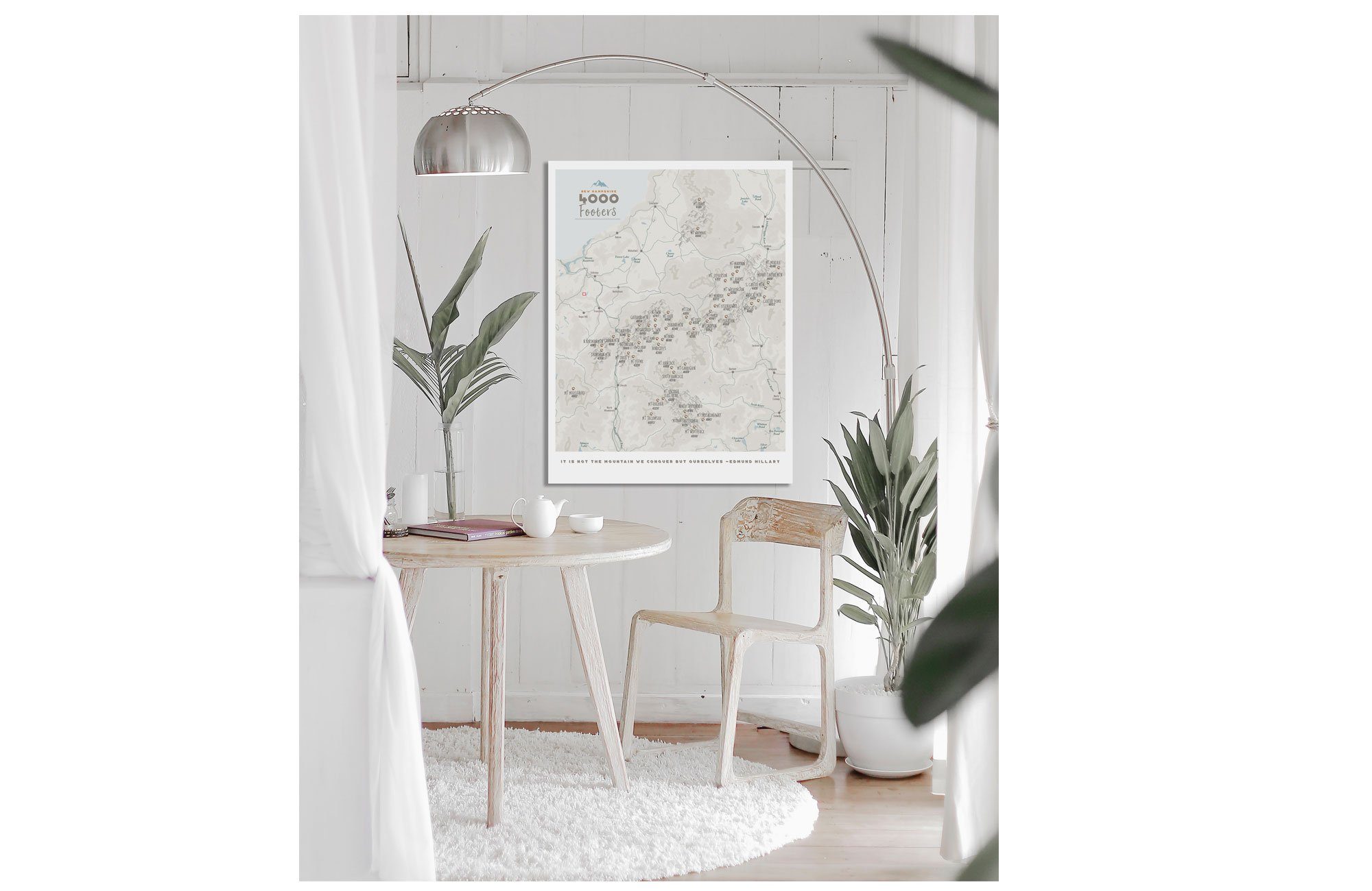 New Hampshire Map, 4000 Footer 48 peaks, Canvas Roll Map World Vibe Studio