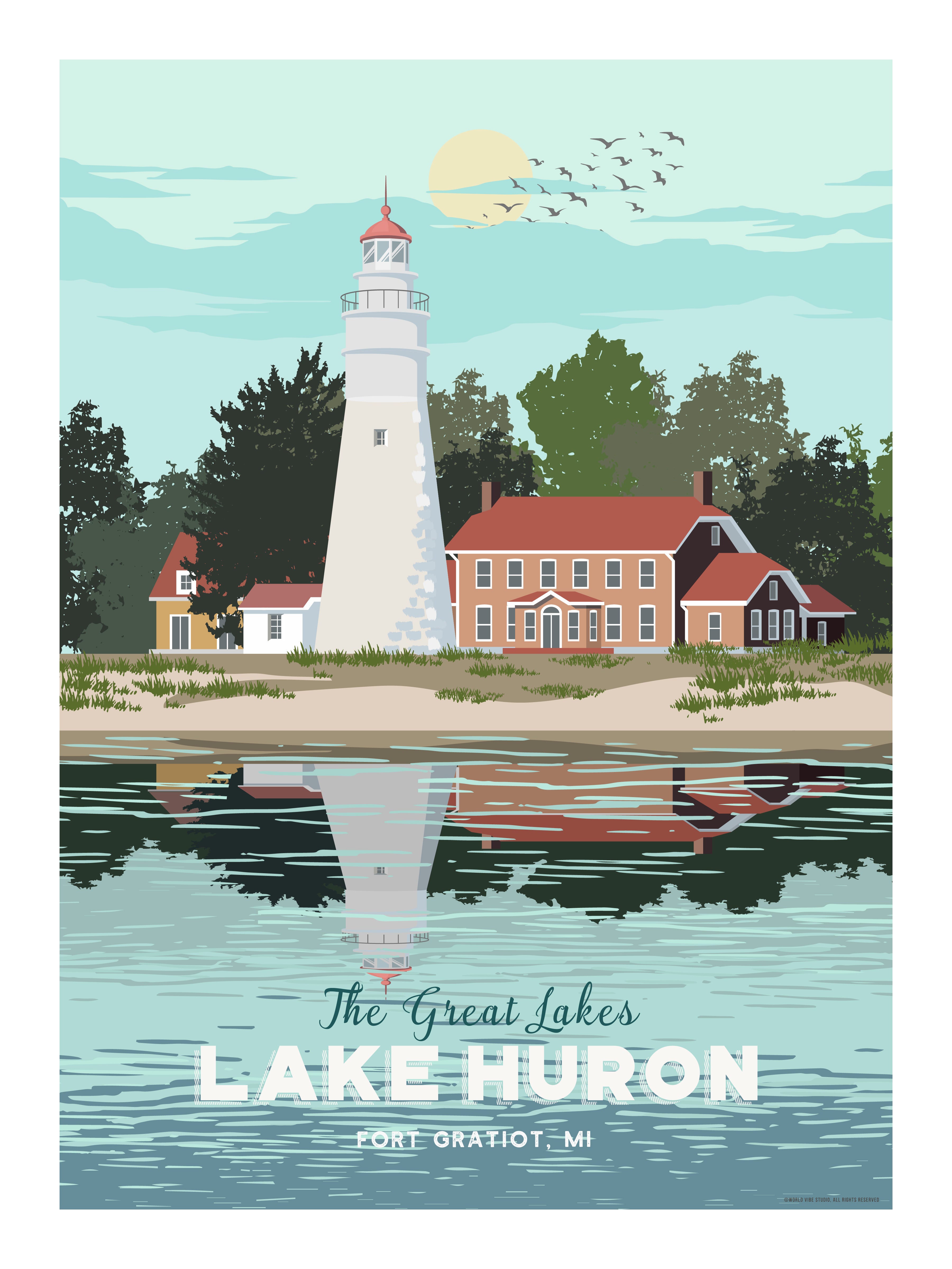 Great Lakes Posters, Unframed, 5 Great Lakes of USA Map World Vibe Studio 8X10 Lake Huron