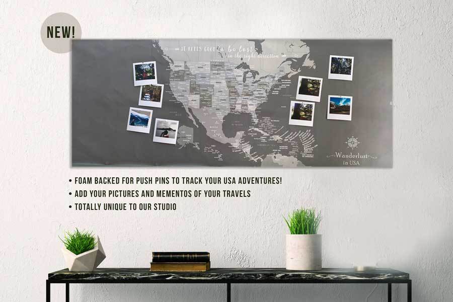 US Canvas Map with Caribbean, Photo Board Map World Vibe Studio
