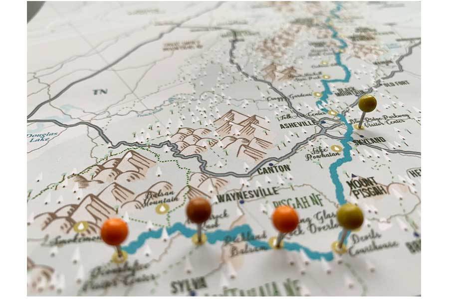 Blue Ridge Mountains Parkway, Framed Push Pin Map Map World Vibe Studio