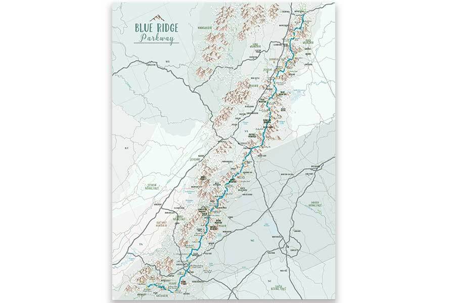 Blue Ridge Mountains Parkway, Framed Push Pin Map Map World Vibe Studio 16X24 light-blue-br
