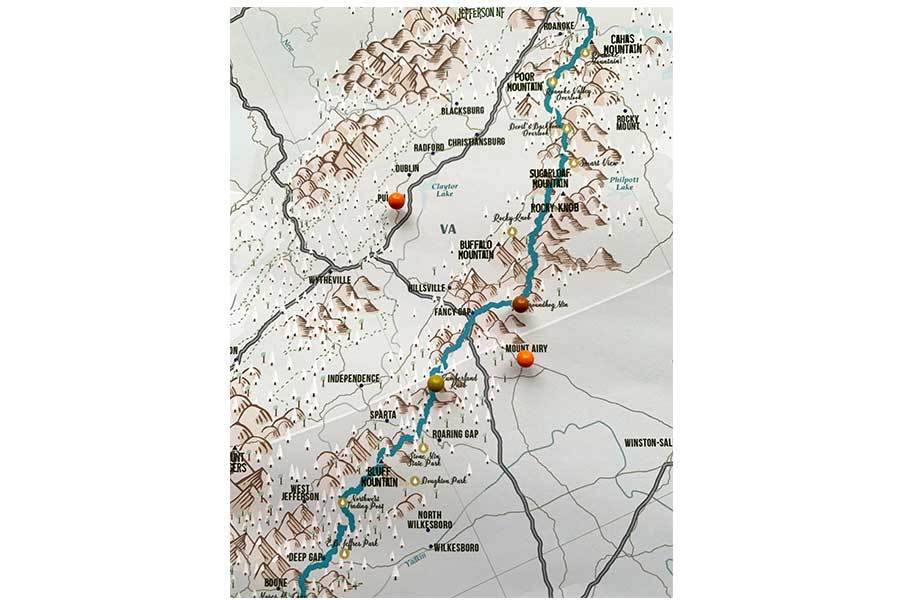 Blue Ridge Mountains Parkway, Framed Push Pin Map Map World Vibe Studio