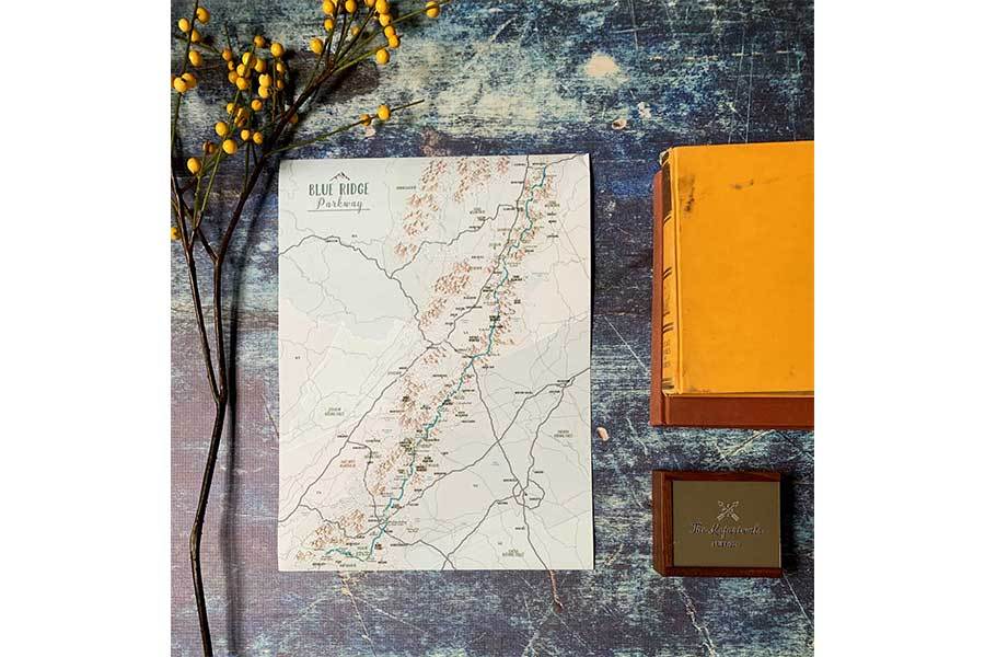 Blue Ridge Mountains Parkway, Framed Push Pin Map Map World Vibe Studio