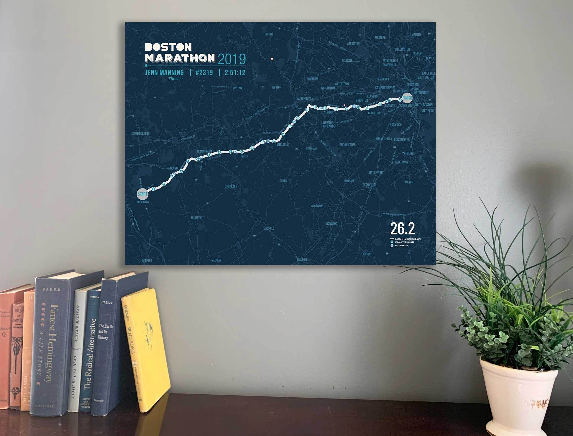 Boston Marathon Map Canvas, Many Sizes Map World Vibe Studio