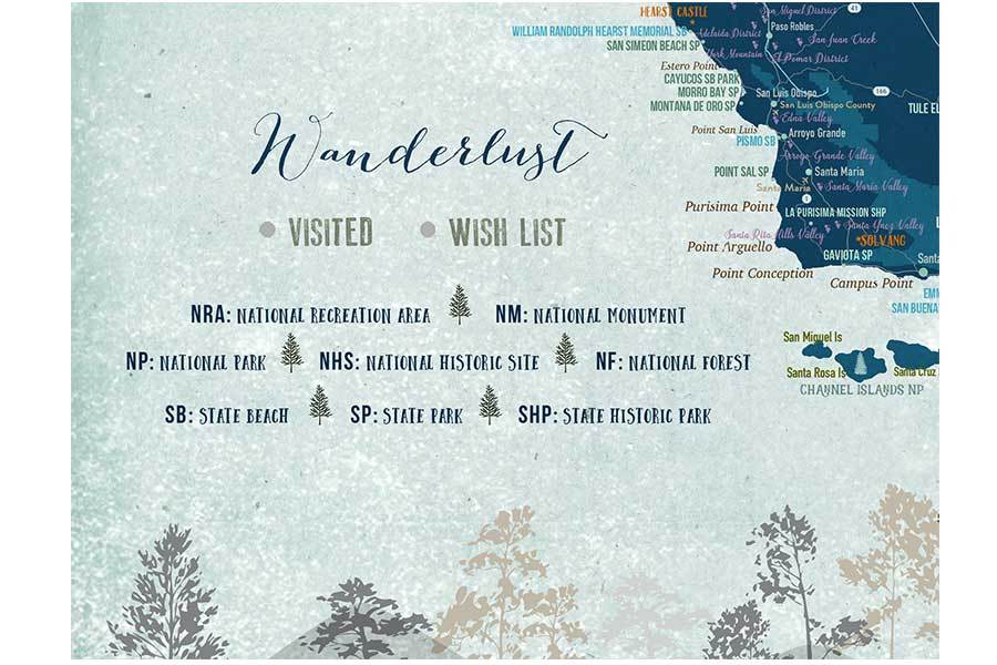 California Coast Line Map, Wall Art Map World Vibe Studio