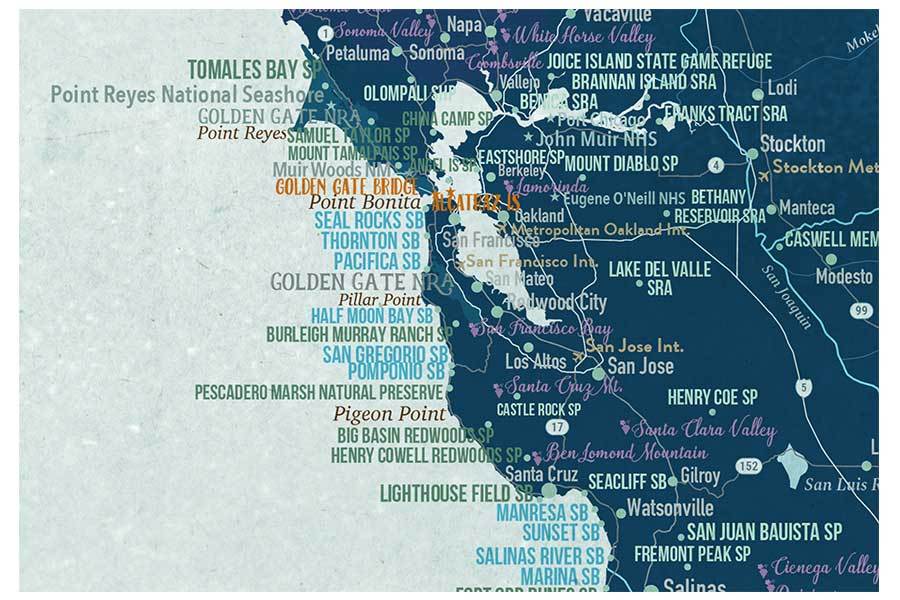 California Coast Line Map, Wall Art Map World Vibe Studio