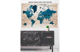 World Map Wall Art Canvas, Rustic Blue, Push Pin Map Map World Vibe Studio