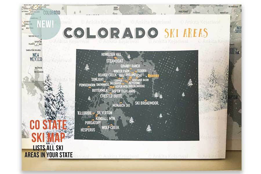 Colorado Ski map, Wall art Print Map World Vibe Studio