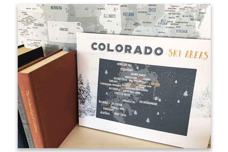 Colorado Ski map, Wall art Print Map World Vibe Studio
