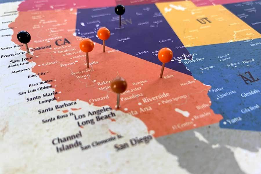 Detailed USA map, Colorful Distressed Style, Poster Map World Vibe Studio
