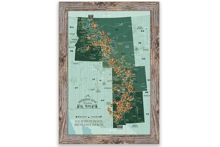 Framed, Push Pin Map, Continental Divide Scenic Trail Map World Vibe Studio