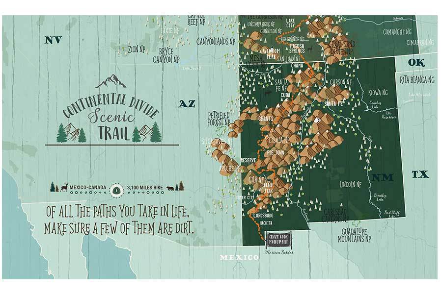 Framed, Push Pin Map, Continental Divide Scenic Trail Map World Vibe Studio