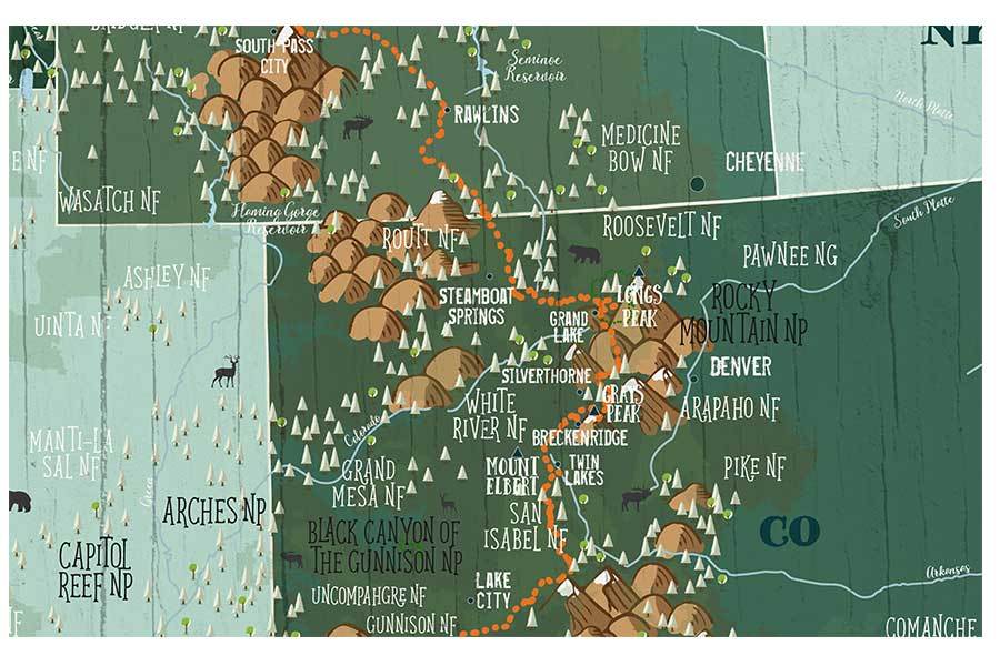 Framed, Push Pin Map, Continental Divide Scenic Trail Map World Vibe Studio