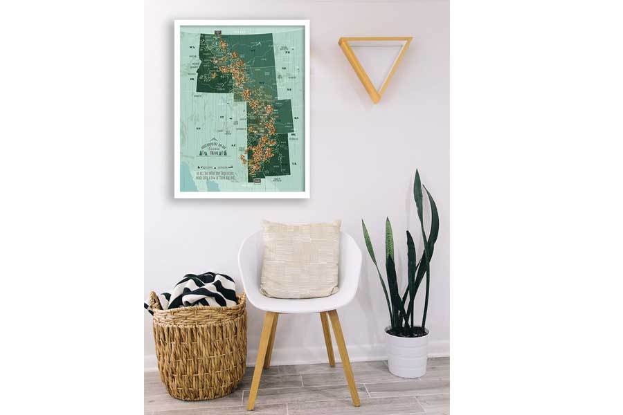 Framed, Push Pin Map, Continental Divide Scenic Trail Map World Vibe Studio
