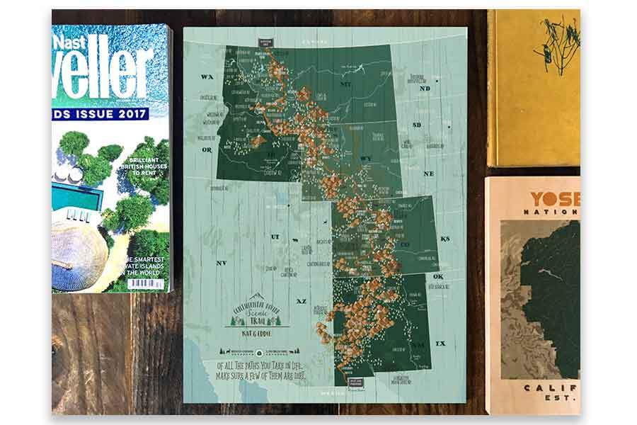 Framed, Push Pin Map, Continental Divide Scenic Trail Map World Vibe Studio