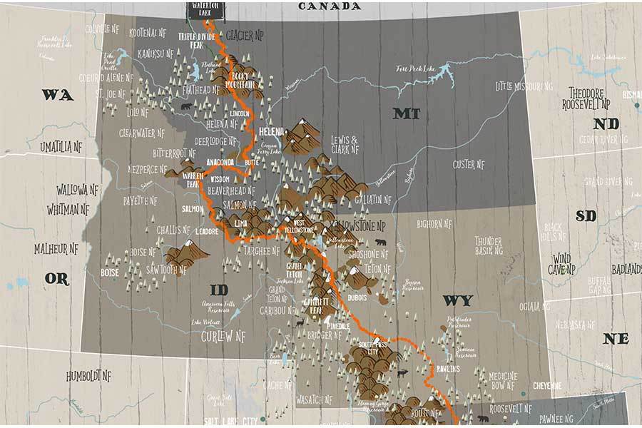 Framed, Push Pin Map, Continental Divide Scenic Trail Map World Vibe Studio