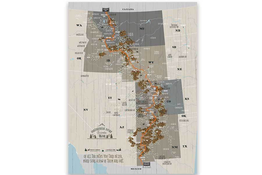 Framed, Push Pin Map, Continental Divide Scenic Trail Map World Vibe Studio 16X24 Tan