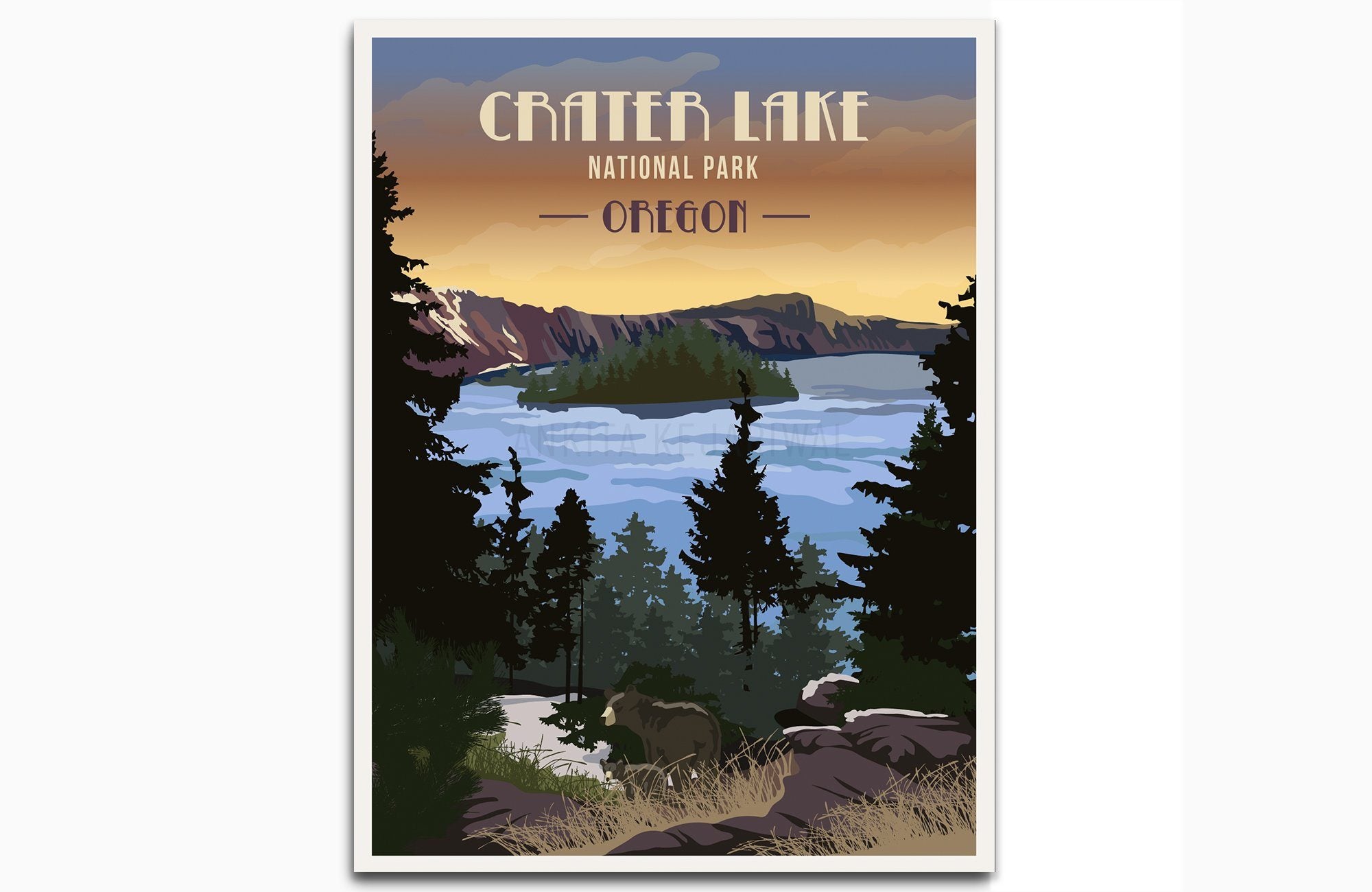 Crater Lake National Park, Oregon, National Park Poster, Unframed Map World Vibe Studio 8X10
