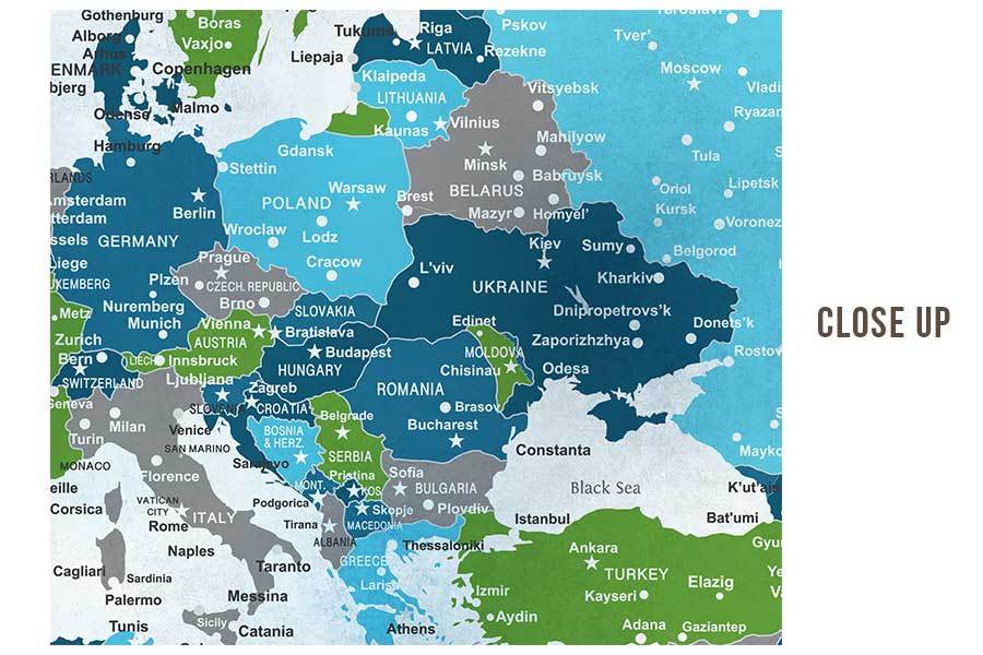 Europe Decor, Poster, Green and Teal Map World Vibe Studio