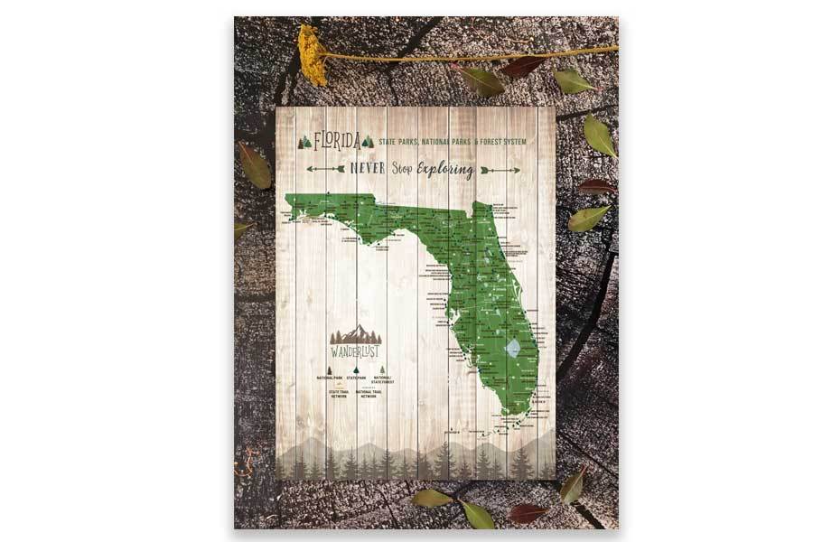 Map of Florida State Parks, Canvas Push Pin Board Map World Vibe Studio
