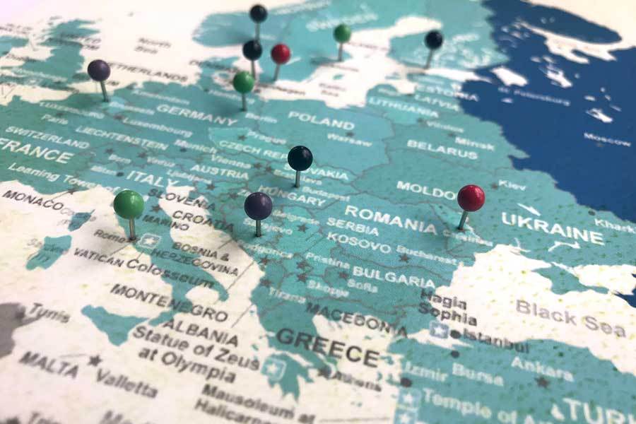 Framed Map of Europe, Green and Teal Map World Vibe Studio