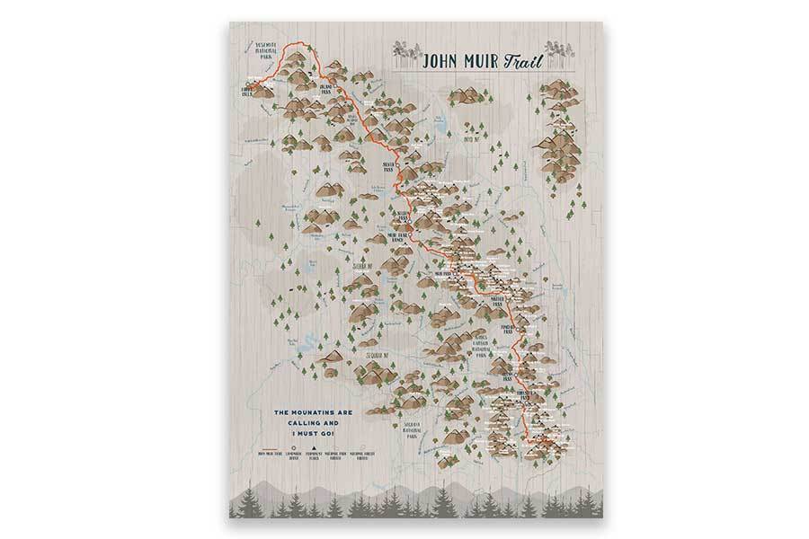 JOHN MUIR TRAIL MAP, CANVAS WITH PUSH PINS Map World Vibe Studio