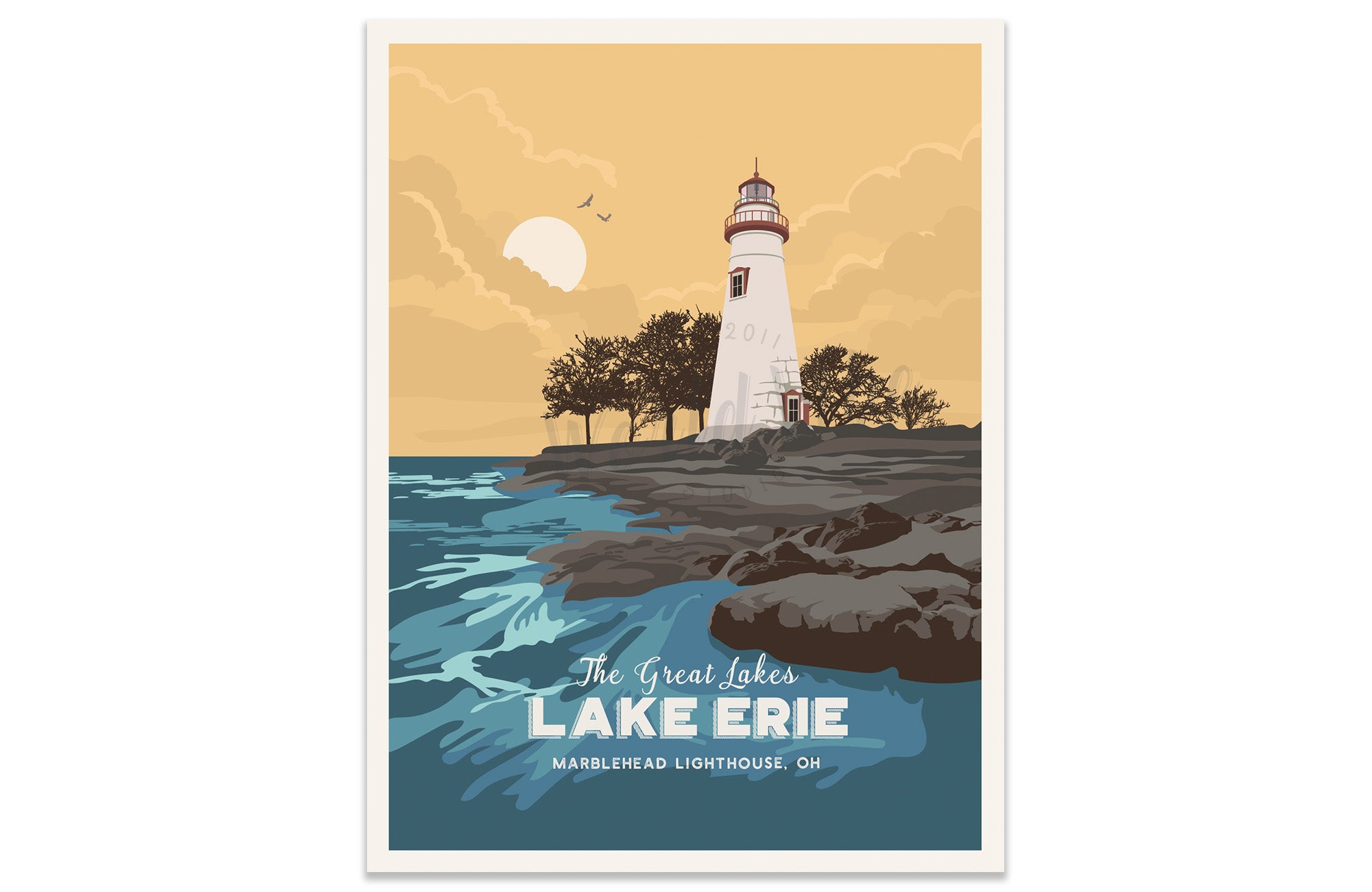 Great Lakes Posters, Unframed, 5 Great Lakes of USA Map World Vibe Studio 8X10 Lake Erie