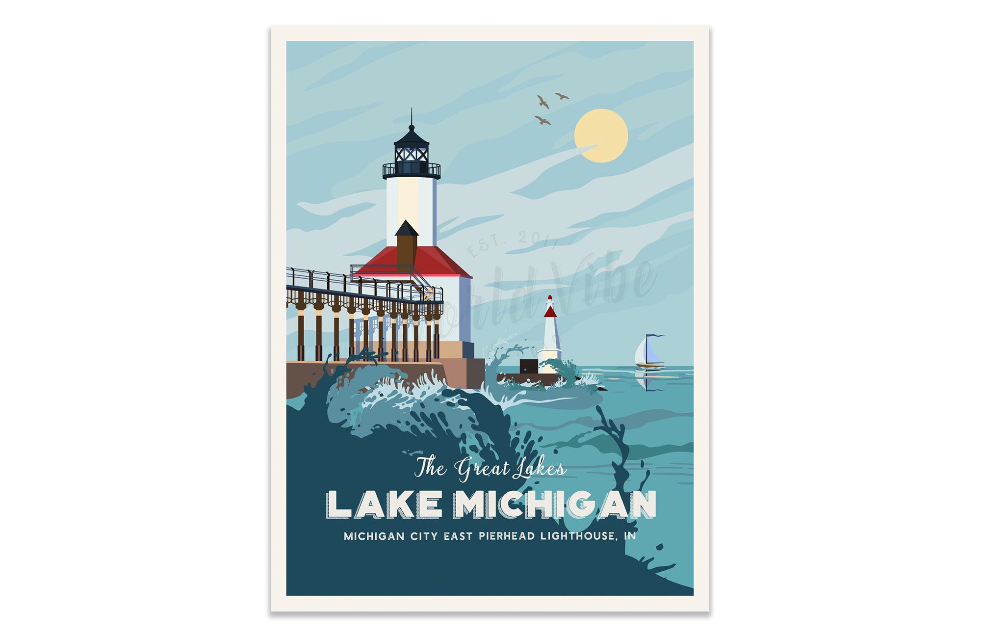 Great Lakes Posters, Unframed, 5 Great Lakes of USA Map World Vibe Studio 8X10 Lake Michigan