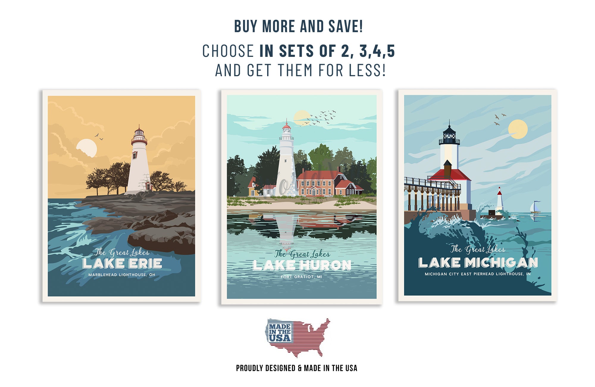 Great Lakes Posters, Unframed, 5 Great Lakes of USA Map World Vibe Studio
