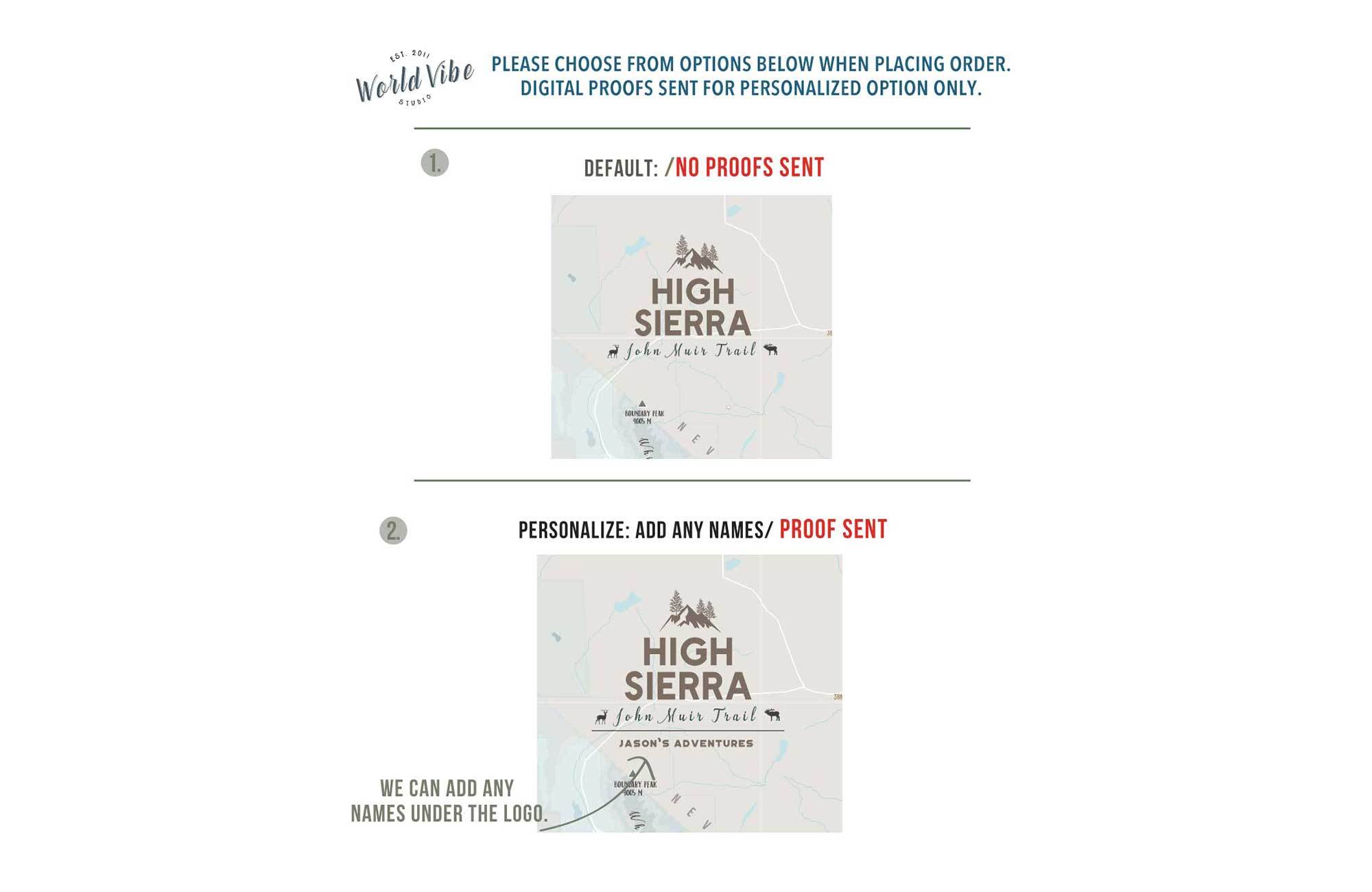 High Sierra TRAIL MAP, CANVAS WITH PUSH PINS Map World Vibe Studio