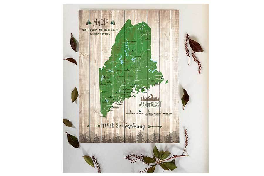 Maine State Park Map, Wall Art Map World Vibe Studio