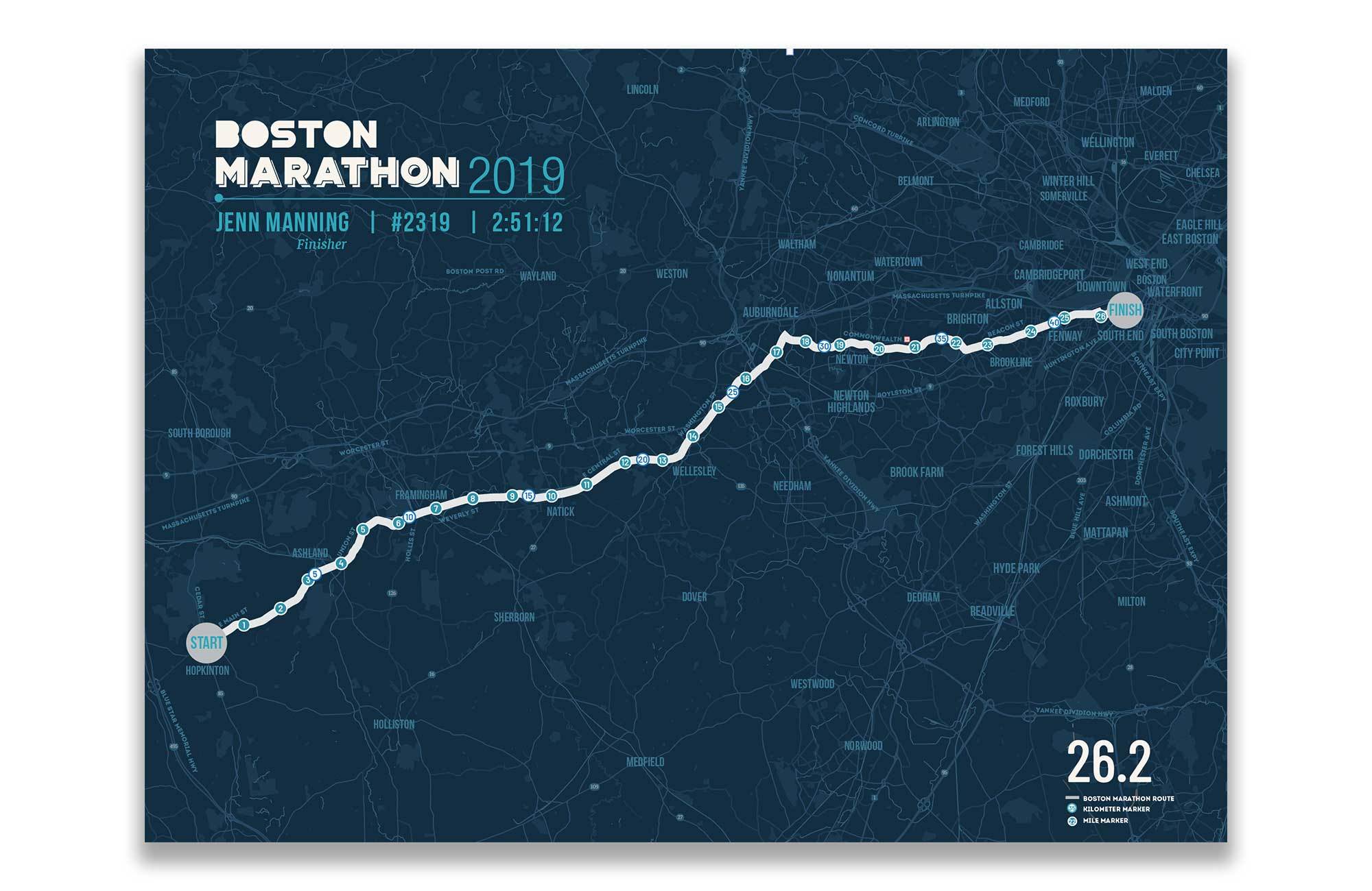 Boston Marathon Map Canvas, Many Sizes Map World Vibe Studio 12X16 Navy-Blue