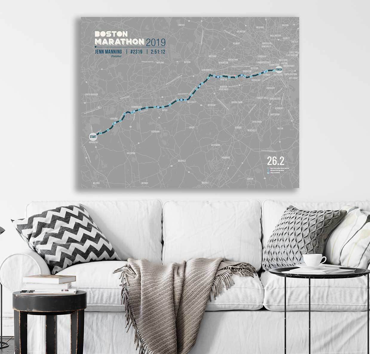 Boston Marathon Map Canvas, Many Sizes Map World Vibe Studio