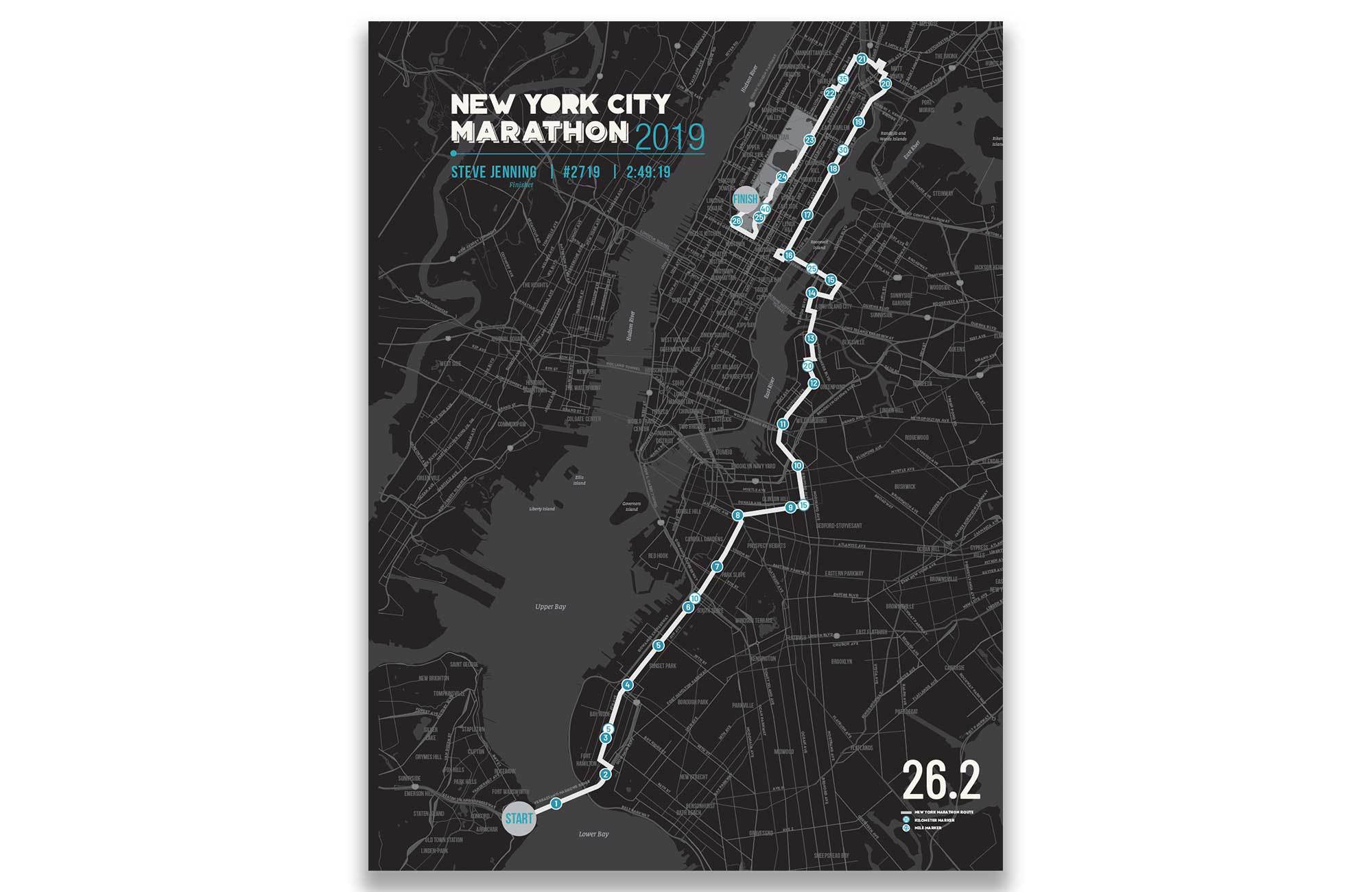 New York Marathon Map Canvas, Many Sizes Map World Vibe Studio 12X16 Black